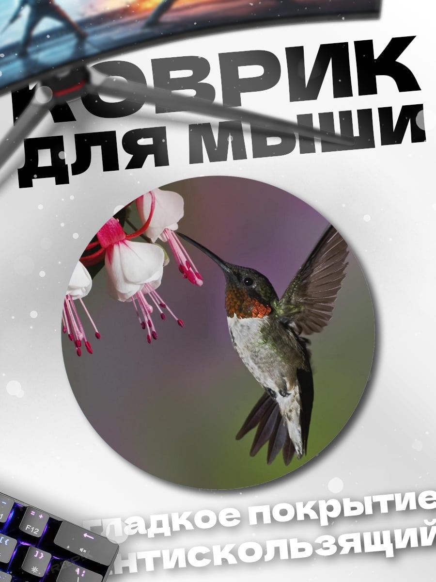 Коврик круглый Колибри у цветов