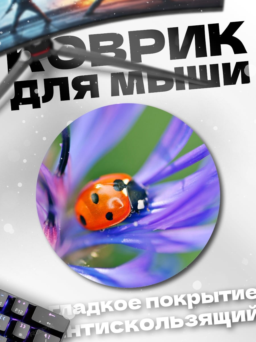 Коврик круглый божья коровка на цветке
