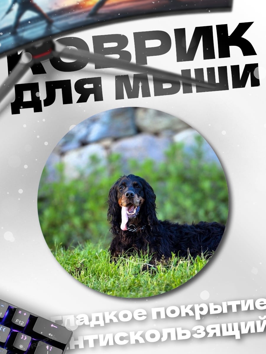 Коврик круглый Черный пес на траве