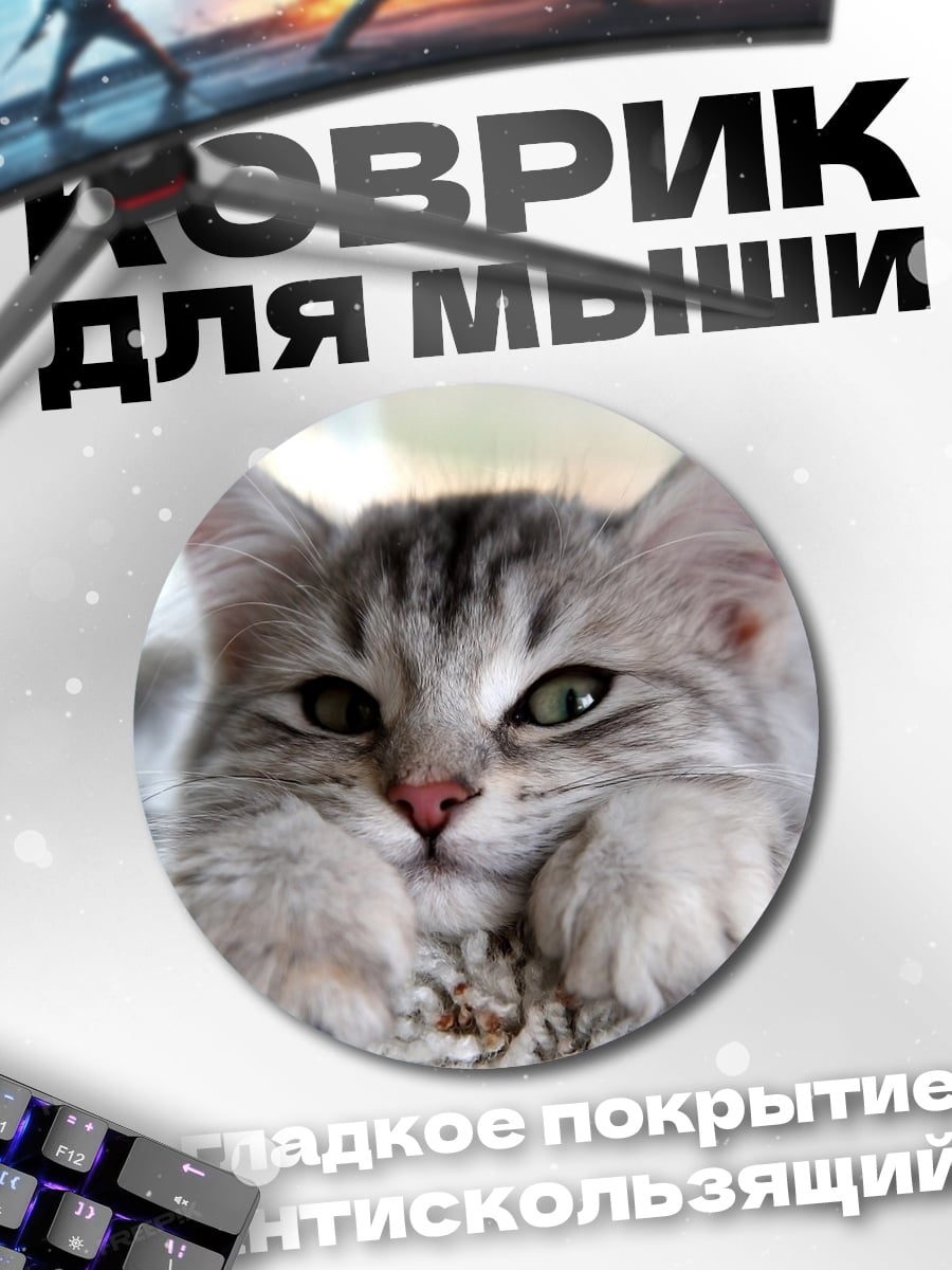 Коврик круглый Пушистый котенок лежит