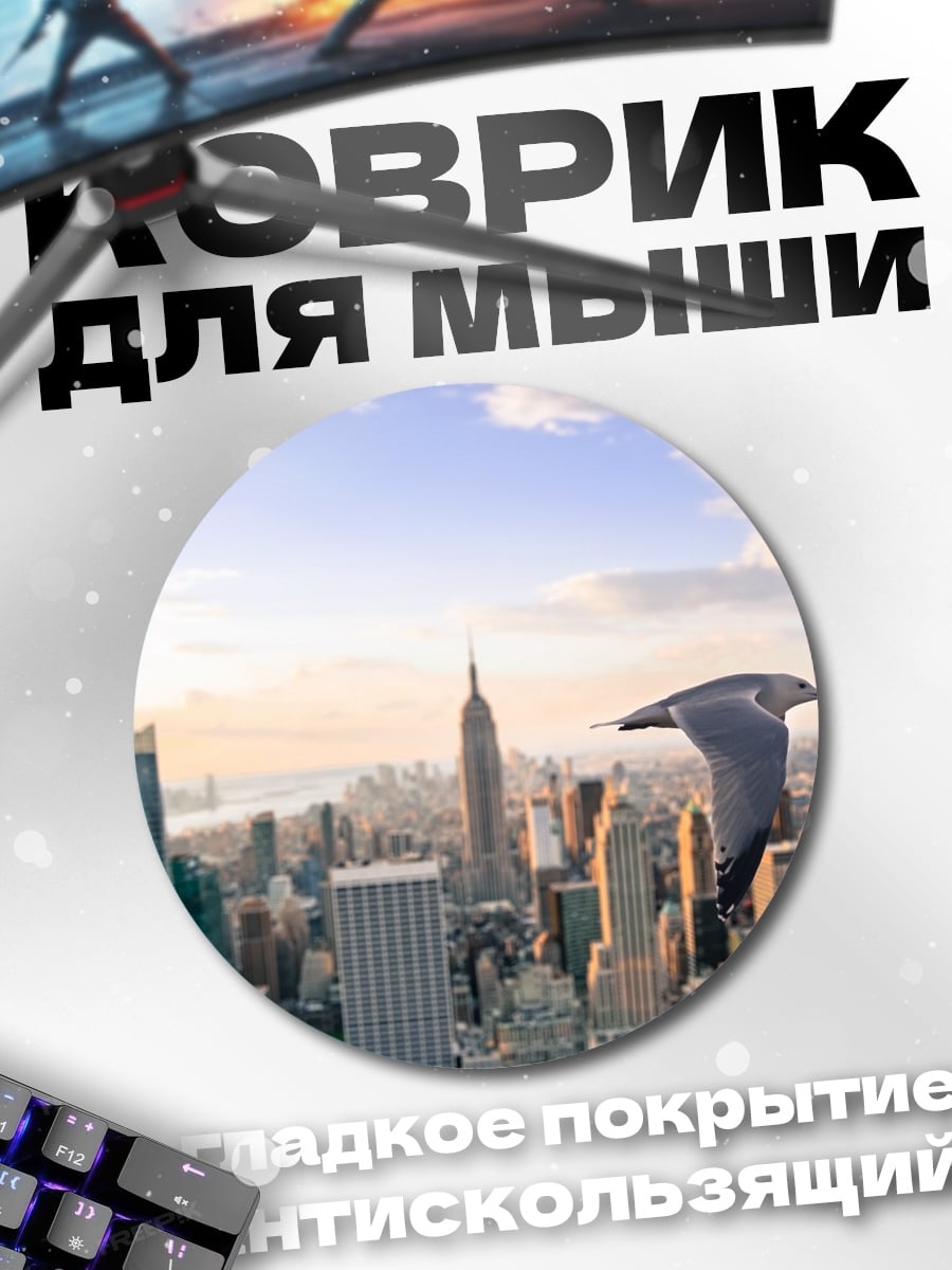 Коврик круглый Чайка над Нью-Йорком