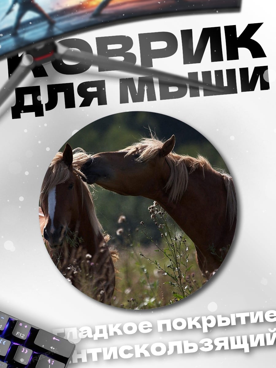Коврик круглый Две лошади в поле