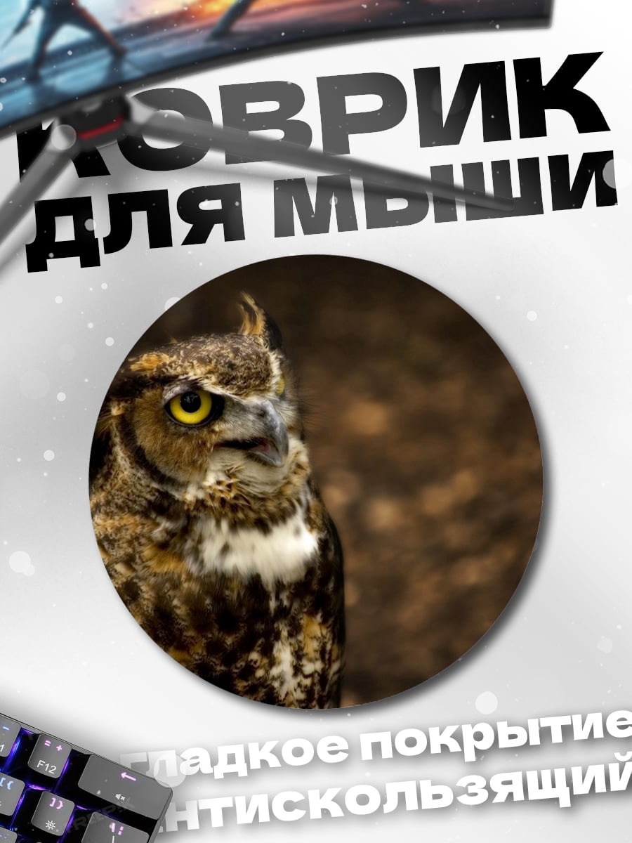 Коврик круглый Филин с желтыми глазами