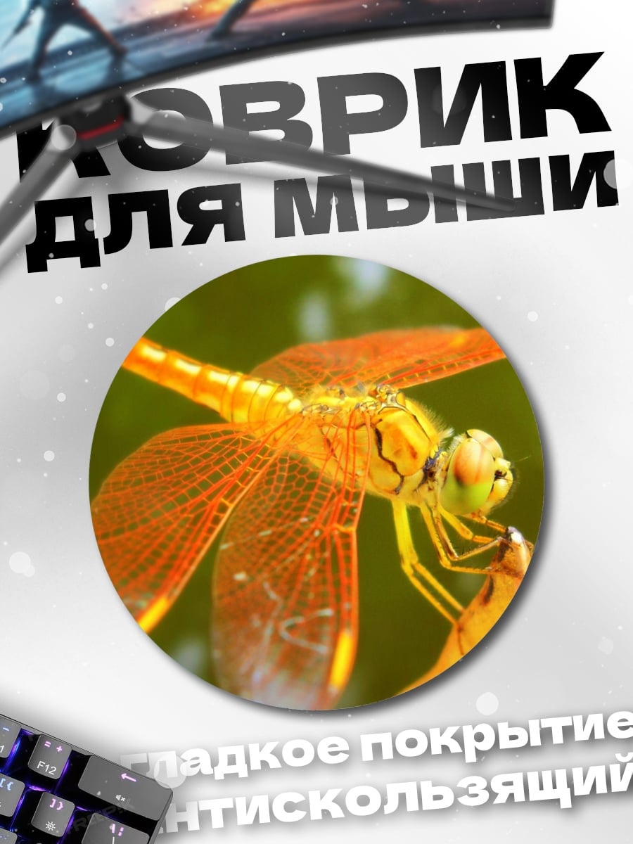 Коврик круглый оранжевая стрекоза