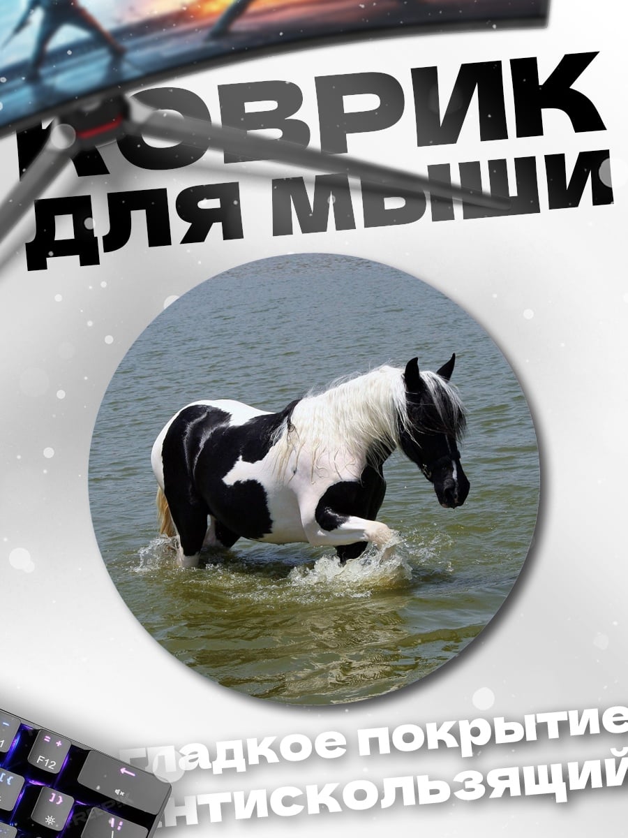 Коврик круглый Пегий конь в воде