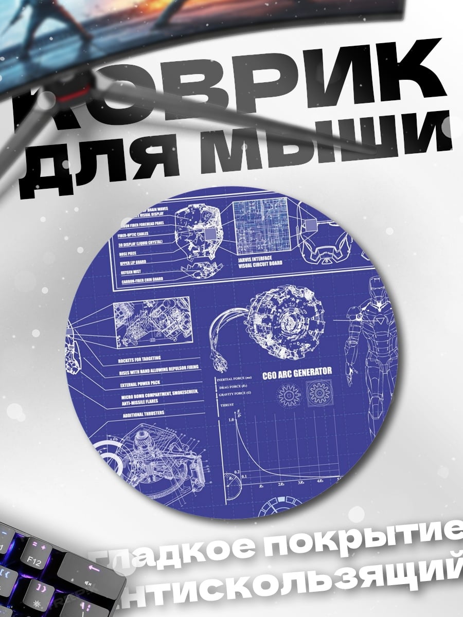 Коврик круглый Чертеж Железного человека
