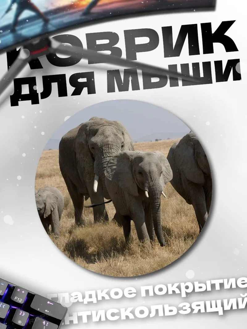 Коврик круглый Семья слонов