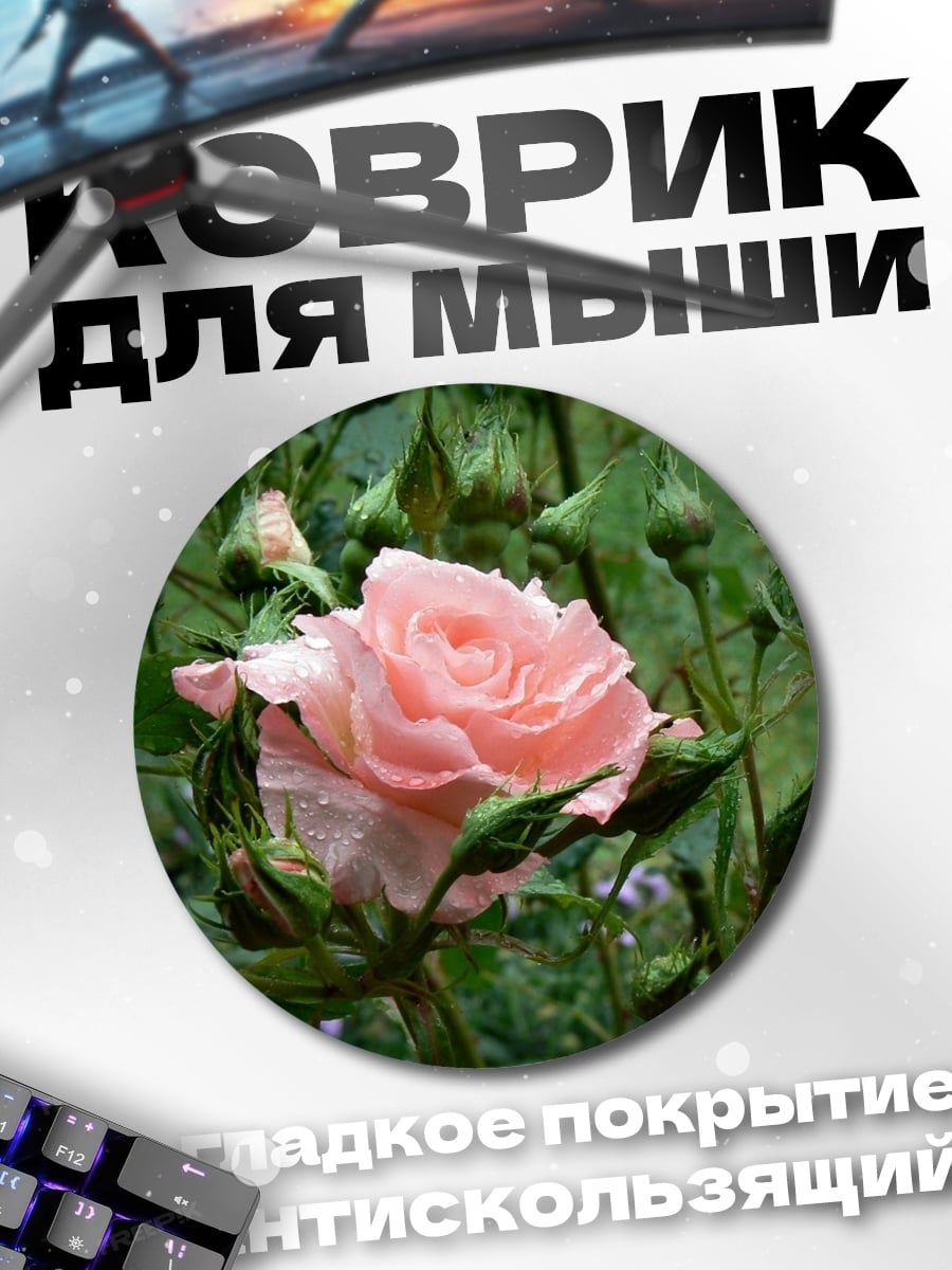 Коврик круглый Нежная розовая роза