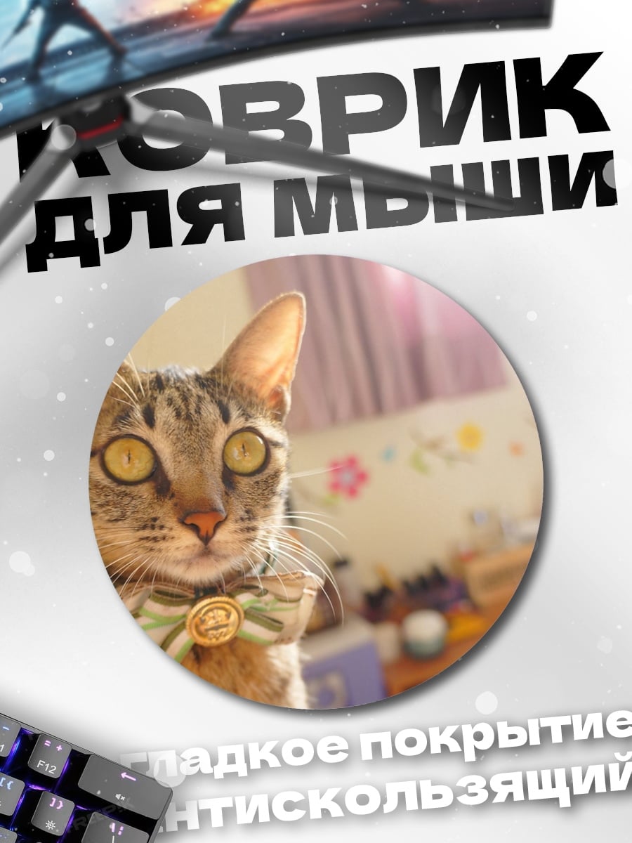 Коврик круглый кот с бабочкой
