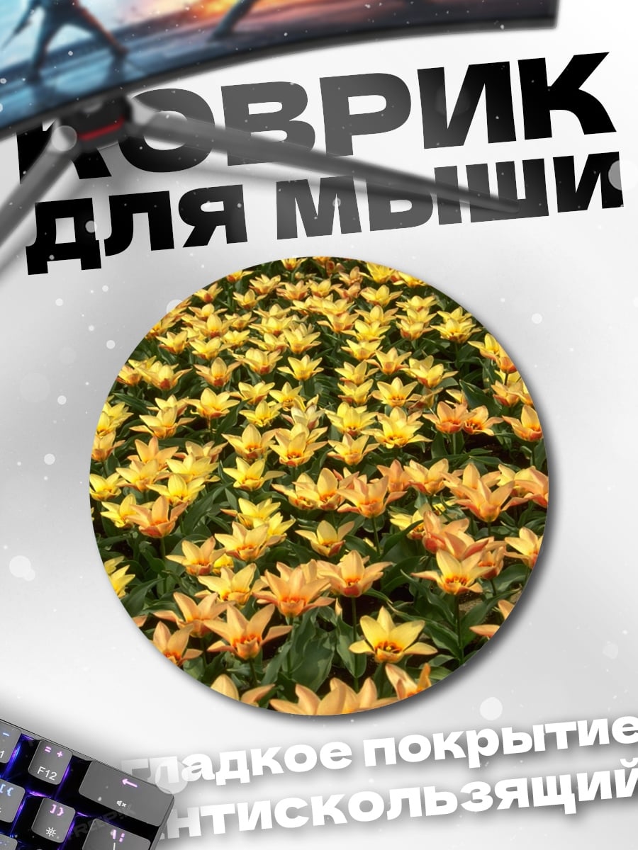 Коврик круглый поле тюльпанов