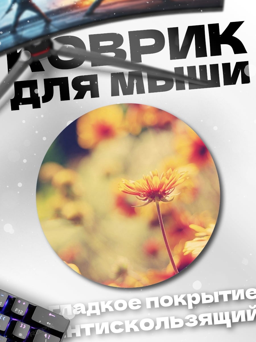 Коврик круглый Осенние цветы в тумане