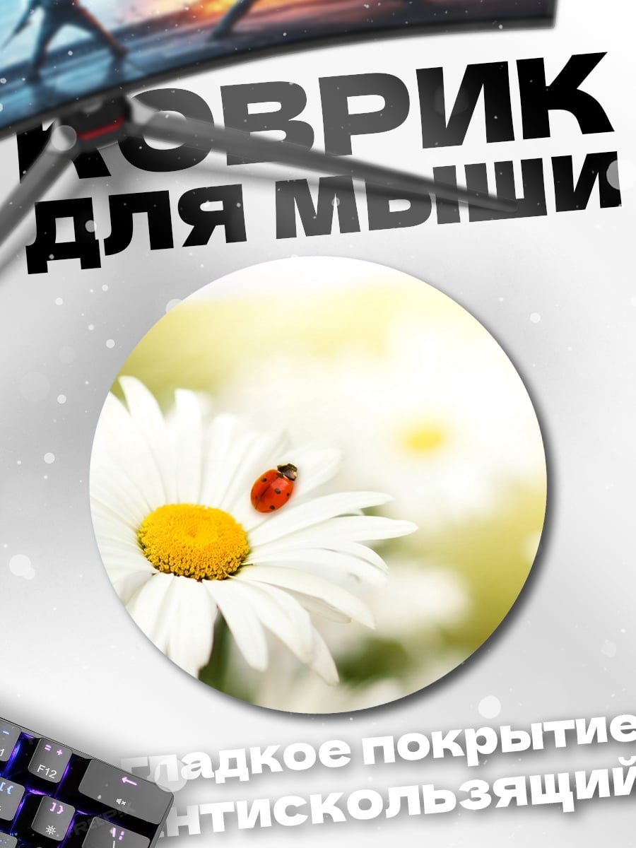 Коврик круглый божья коровка на цветке