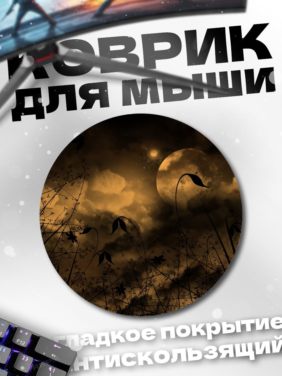 Коврик круглый Ночной пейзаж луна