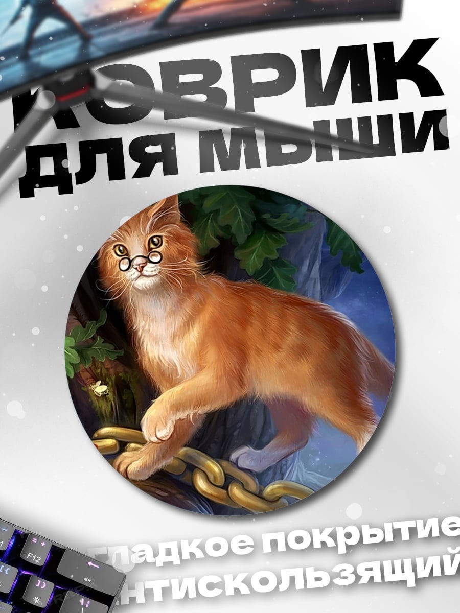 Коврик круглый рыжий кот в очках