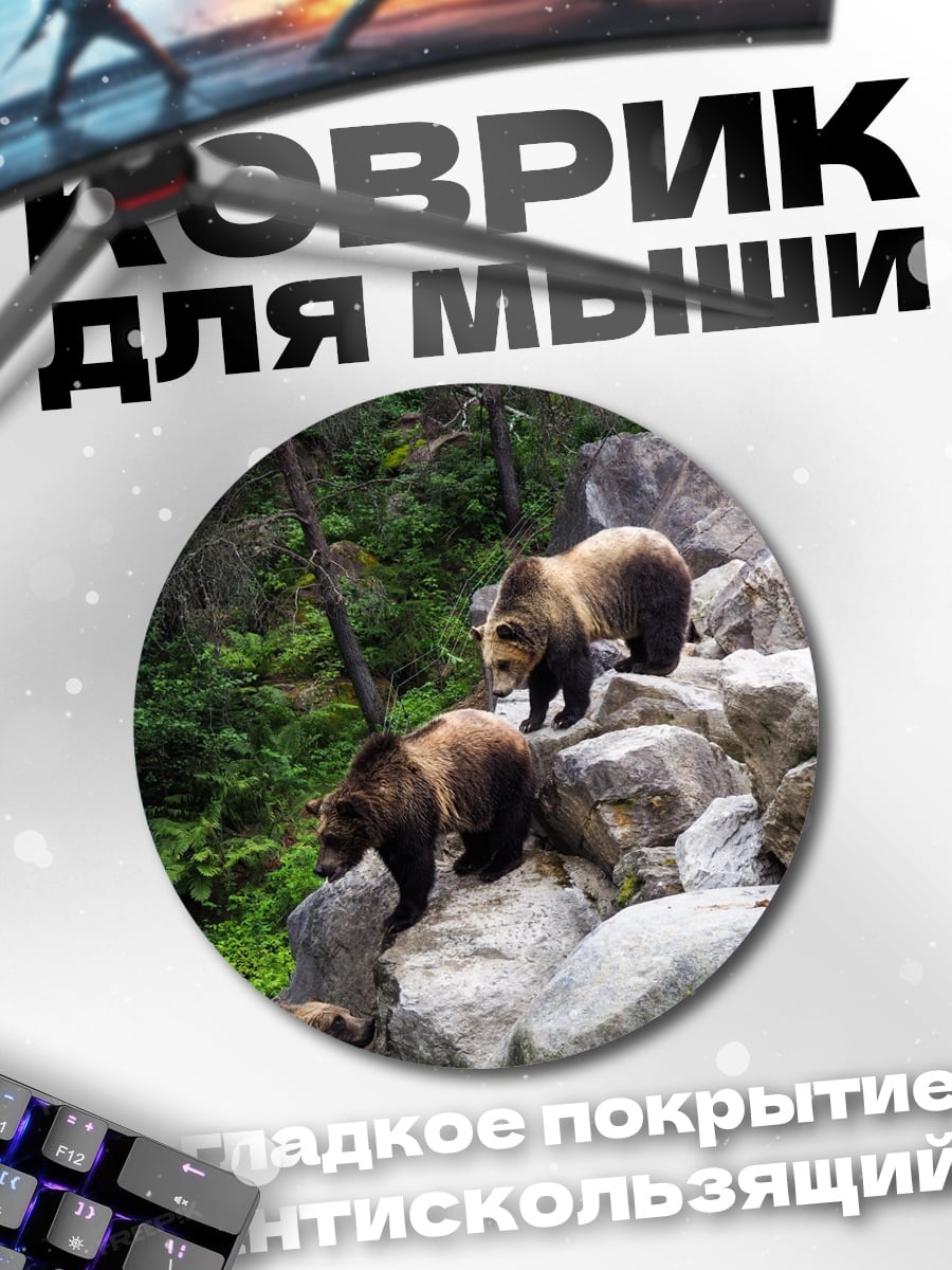 Коврик круглый Медведи на камнях