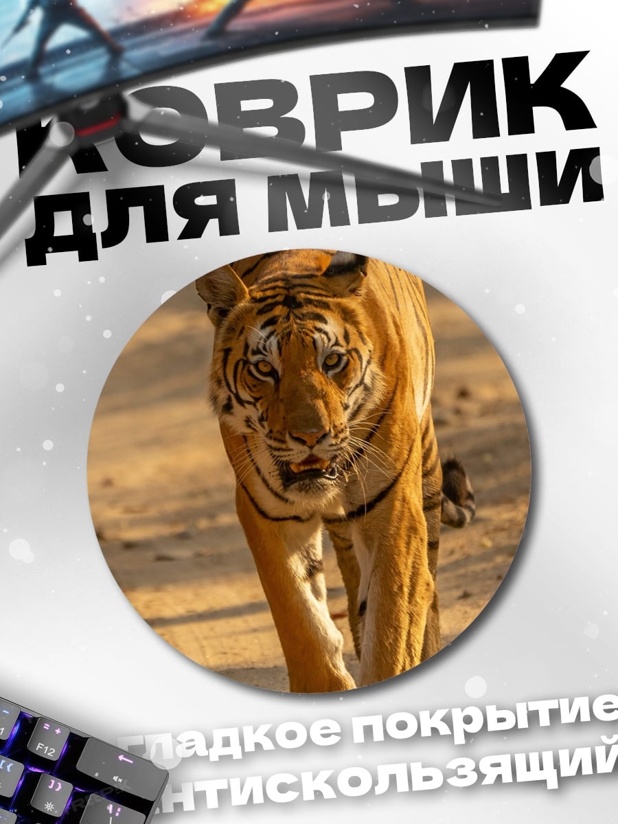 Коврик круглый Идущий тигр