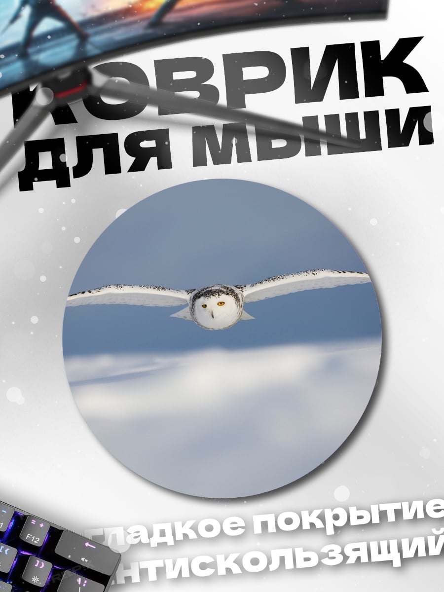 Коврик круглый Полярная сова в полете