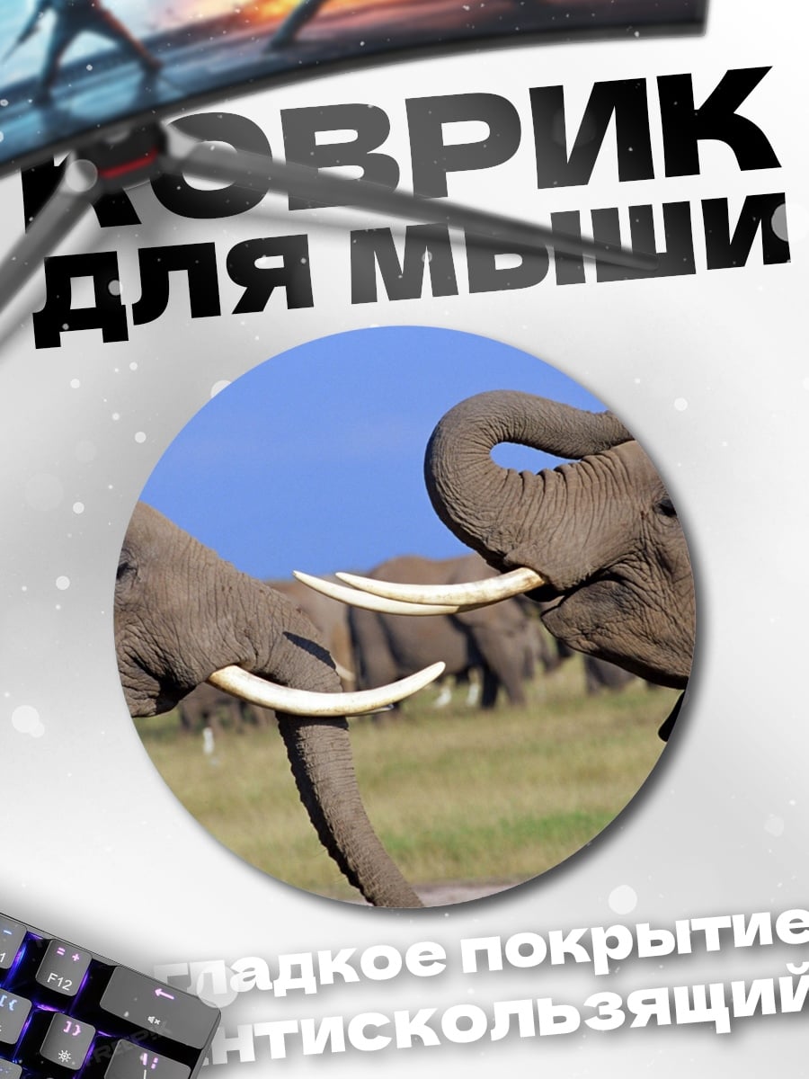 Коврик круглый Два слона сражаются