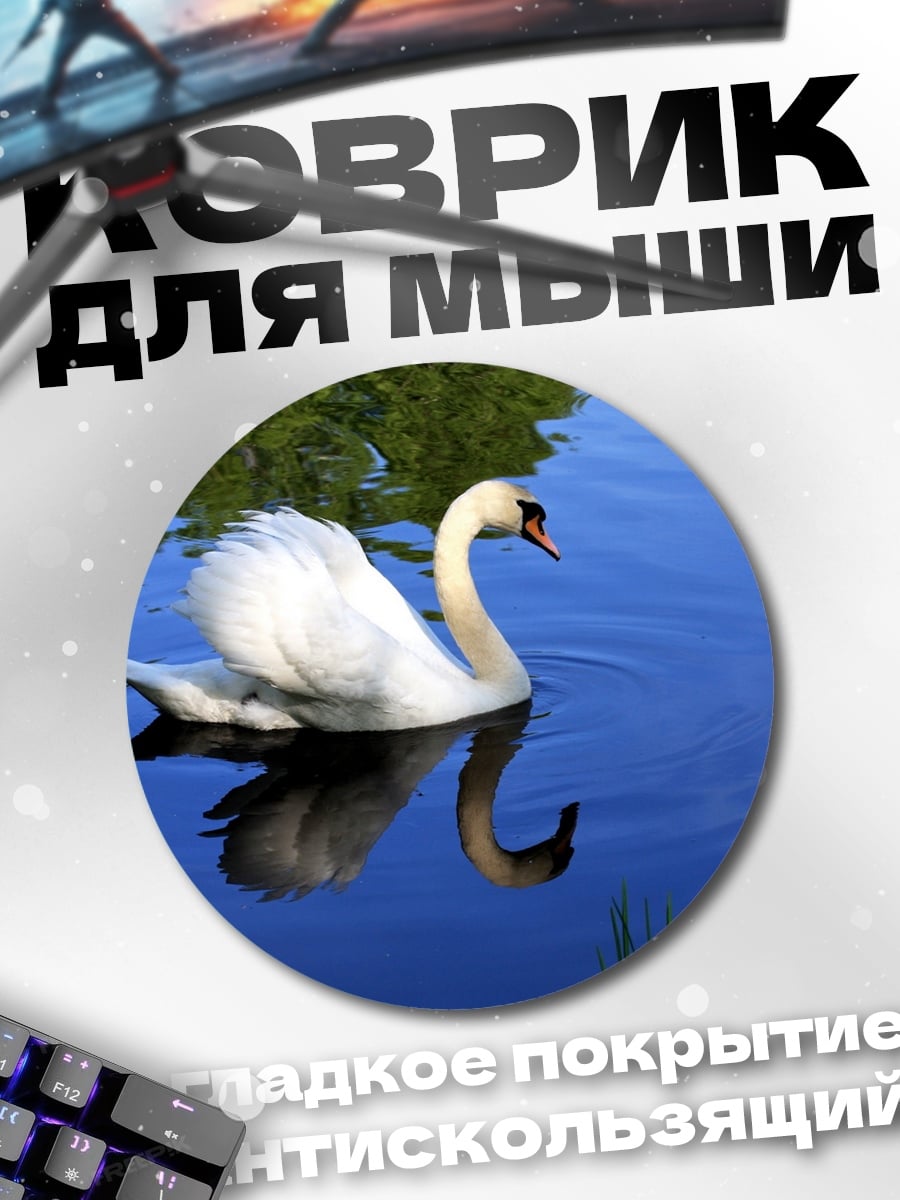 Коврик круглый Лебедь на озере