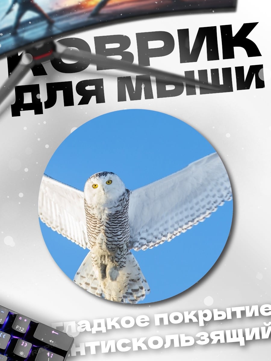 Коврик круглый полярная сова в полете