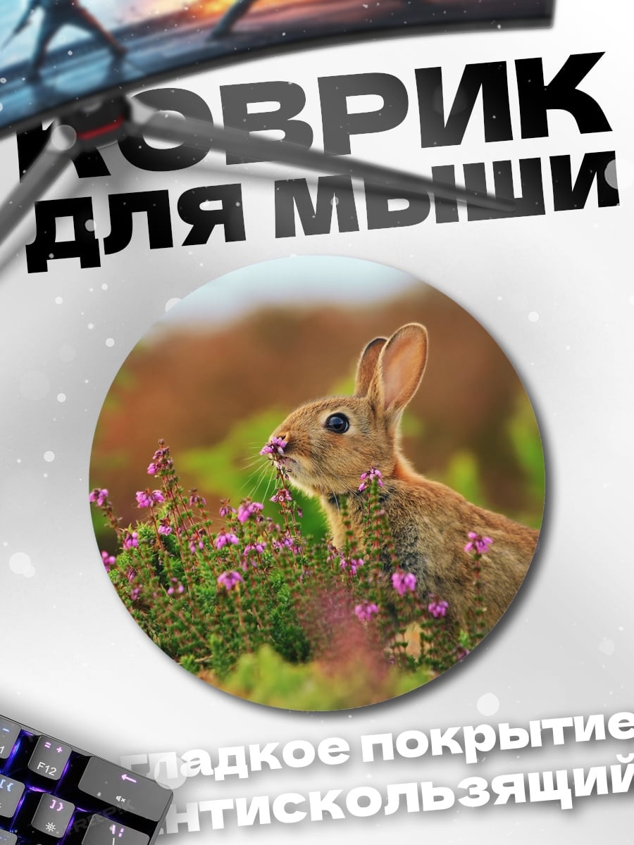 Коврик круглый Заяц В Цветах