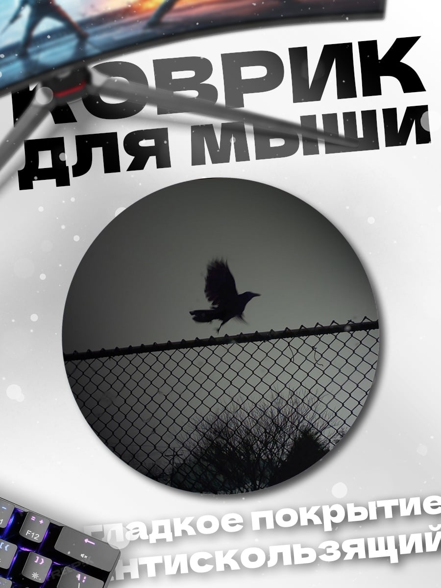Коврик круглый Ворон над забором