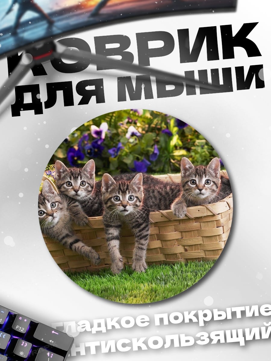 Коврик круглый котята в корзине