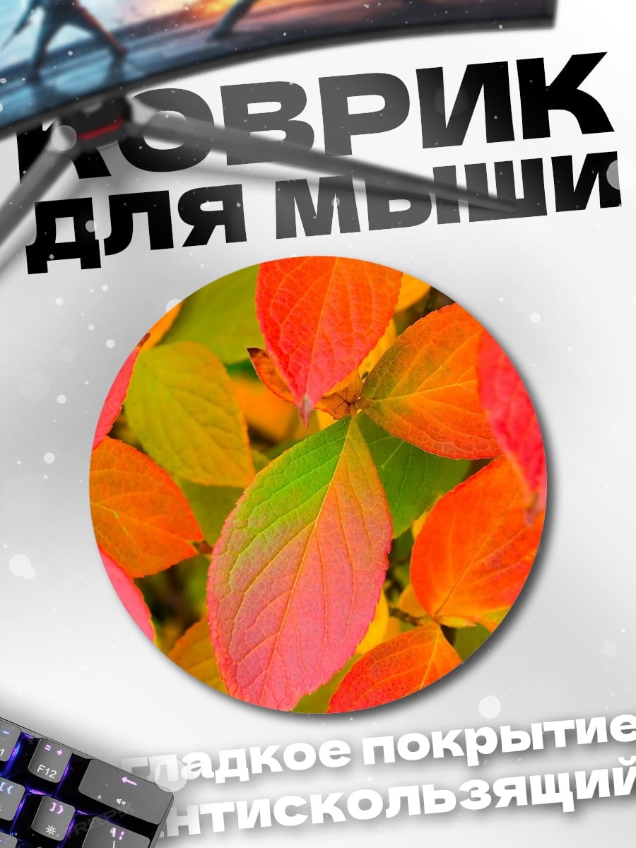 Коврик круглый осенние листья в огне
