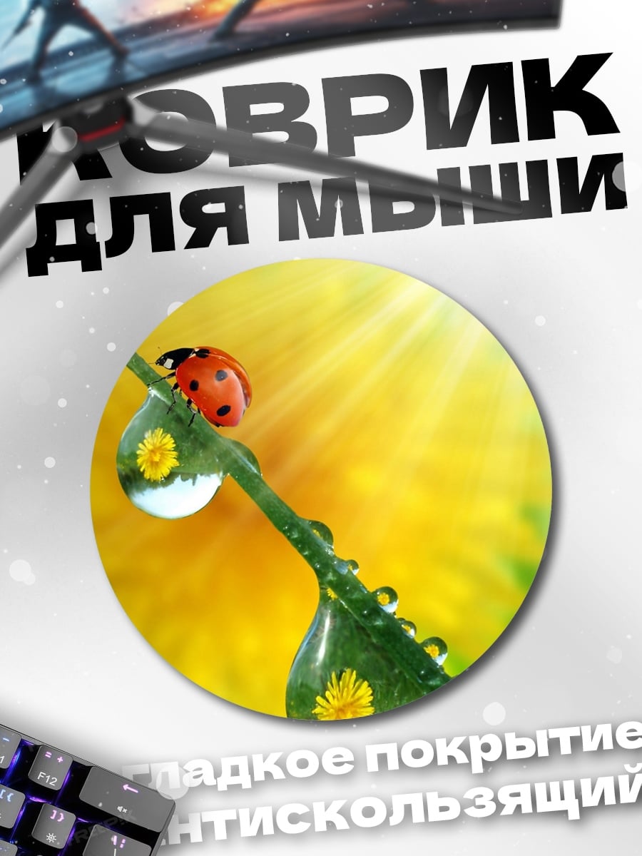 Коврик круглый Божья коровка на стебле