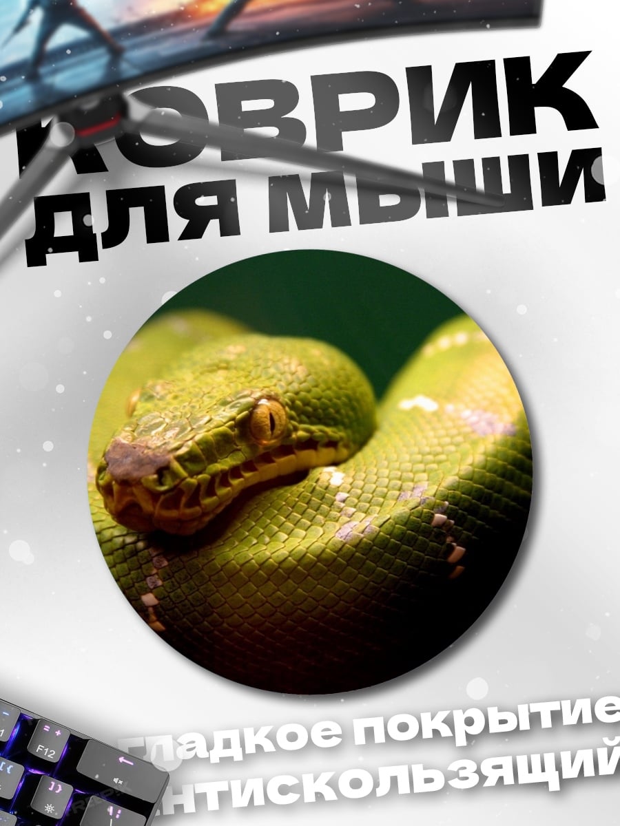 Коврик круглый Зеленая змея свернулась