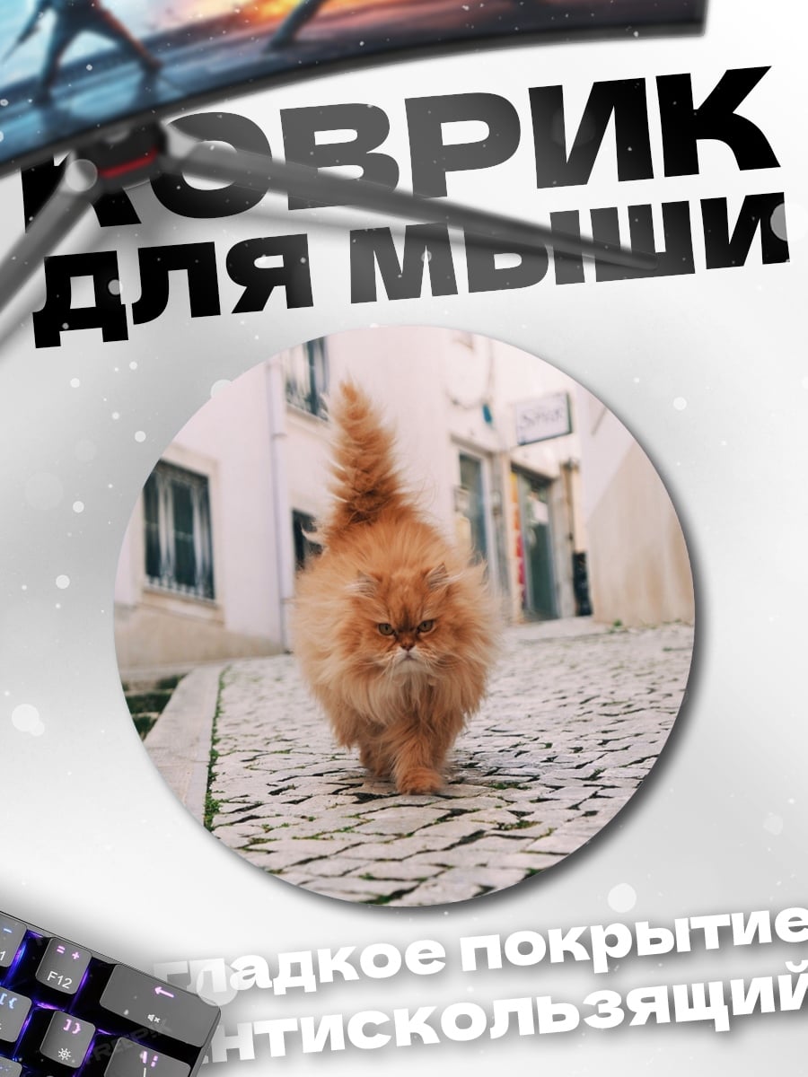 Коврик круглый Рыжий кот идет