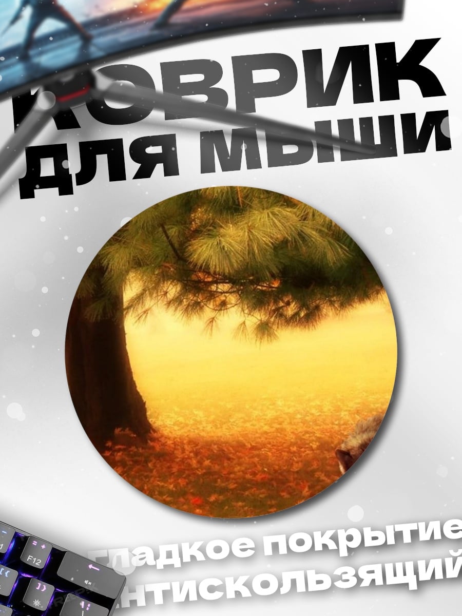 Коврик круглый Спящий пес осенью