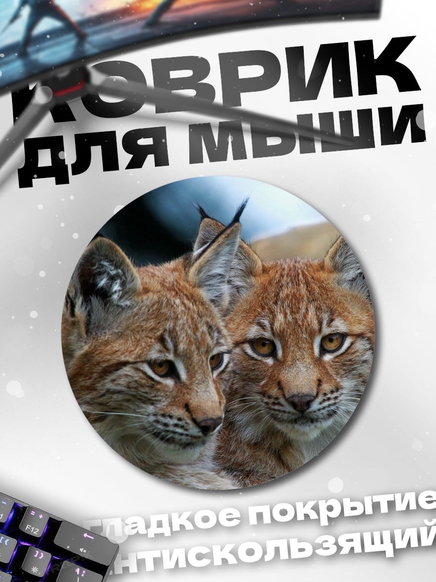 Коврик круглый рыси в лесу