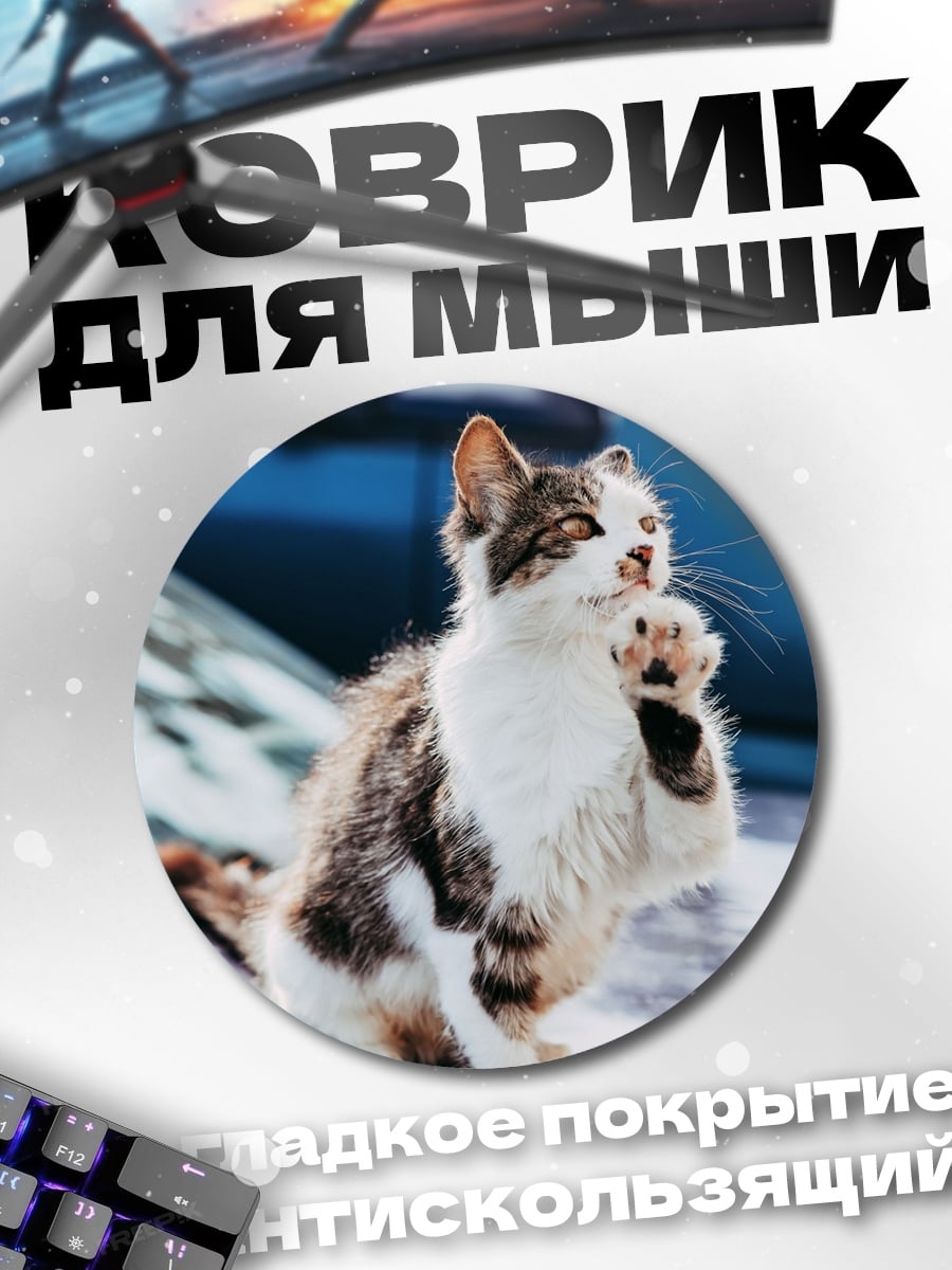 Коврик круглый котенок на машине