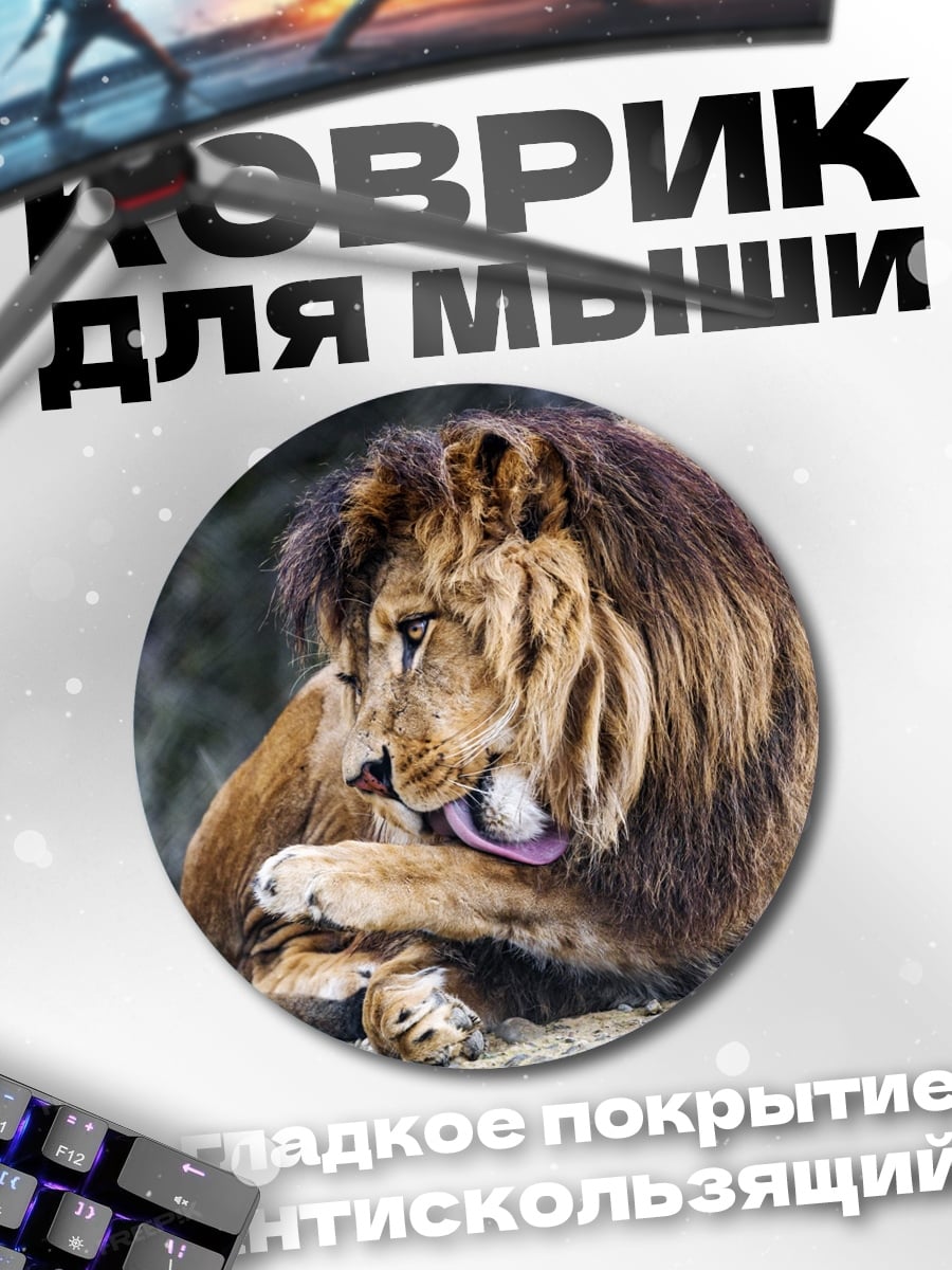 Коврик круглый Лев на камне