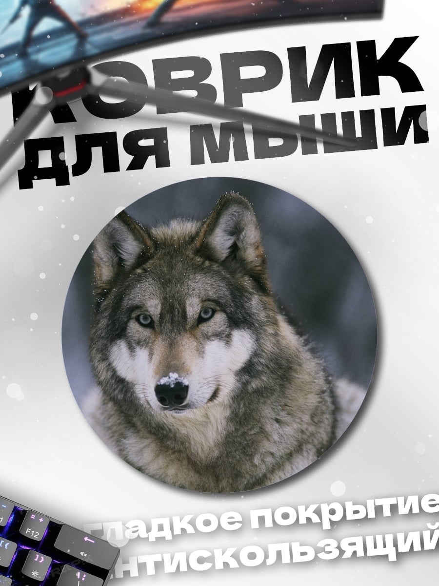 Коврик круглый Портрет волка зимой