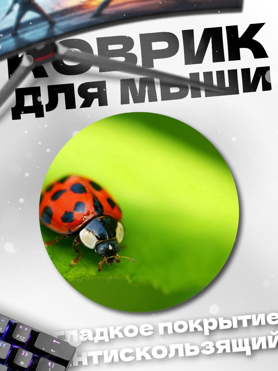 Коврик круглый Божья коровка на листе