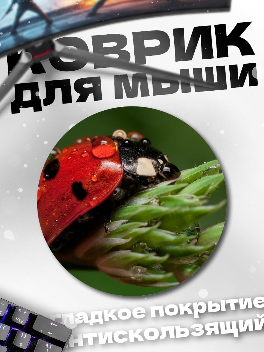 Коврик круглый Божья коровка в каплях