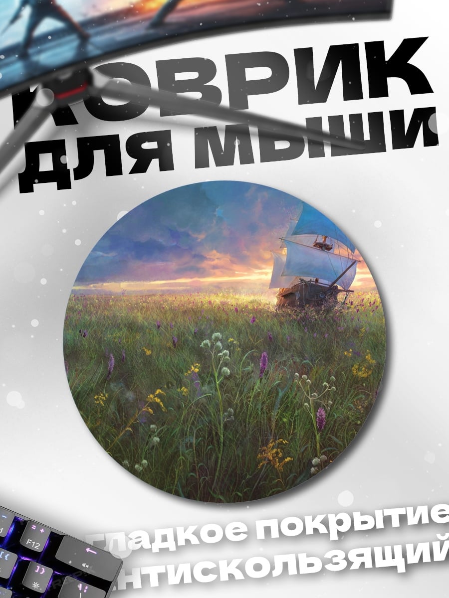 Коврик круглый корабль в поле