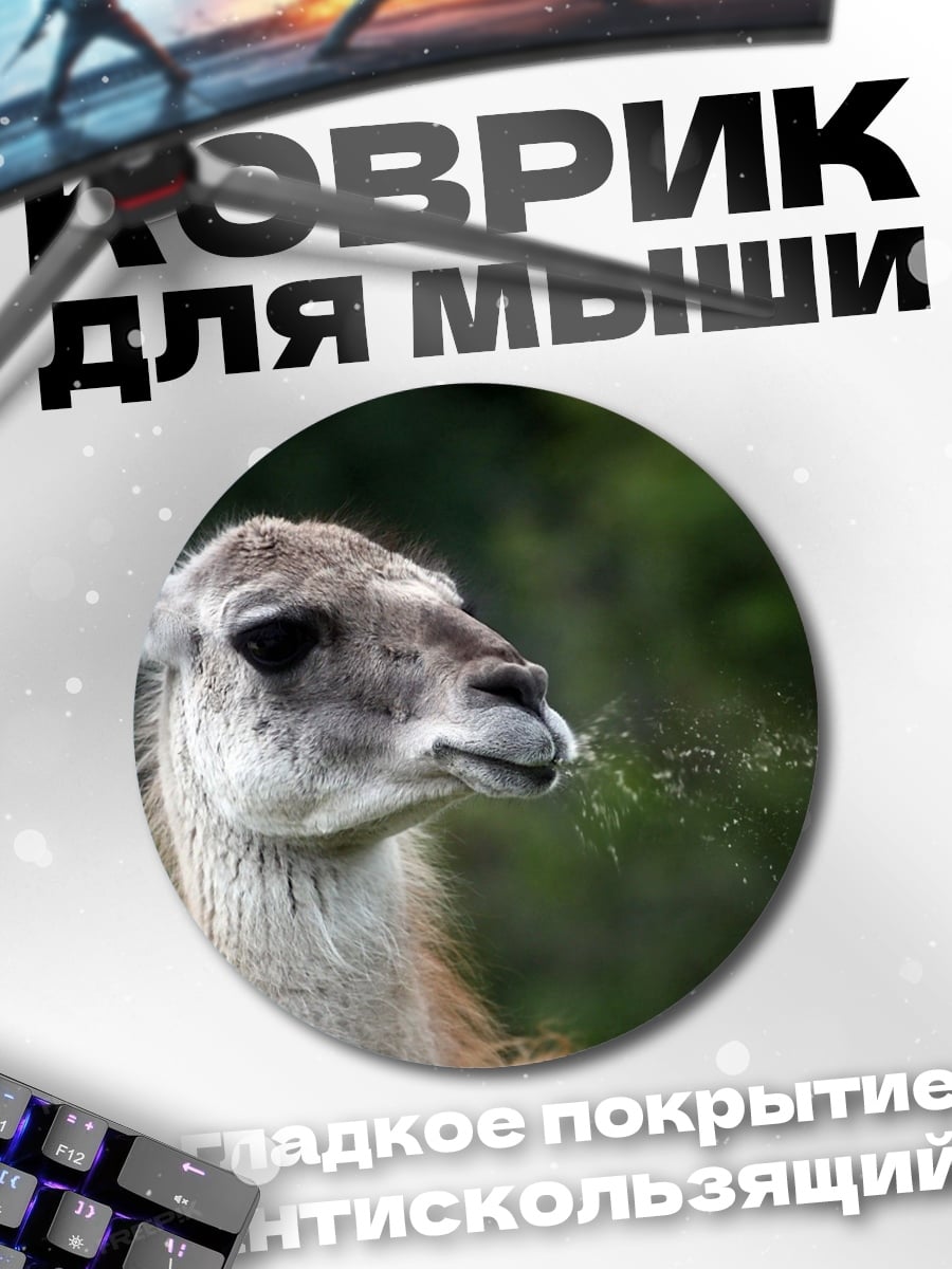 Коврик круглый Гуанако жует траву