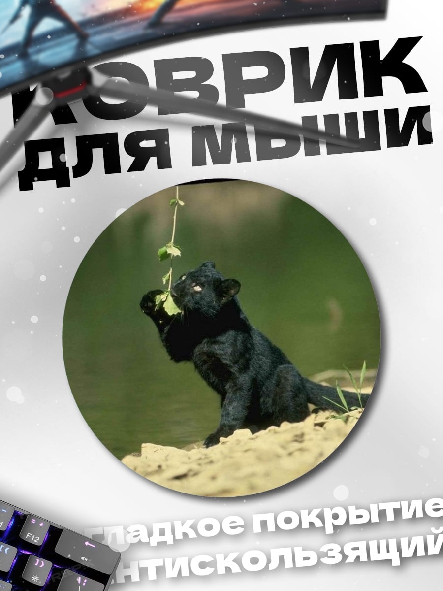 Коврик круглый Черный котенок играет