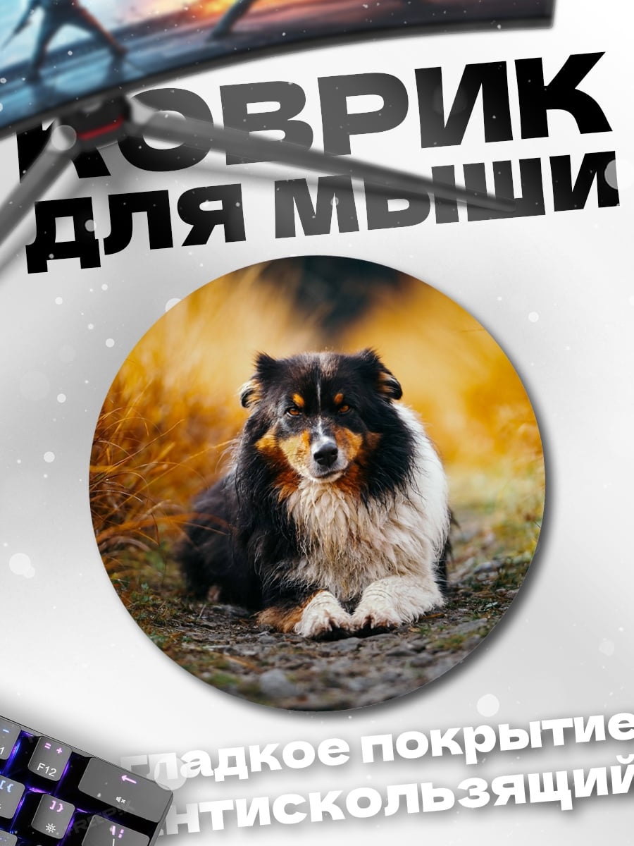 Коврик круглый собака в траве