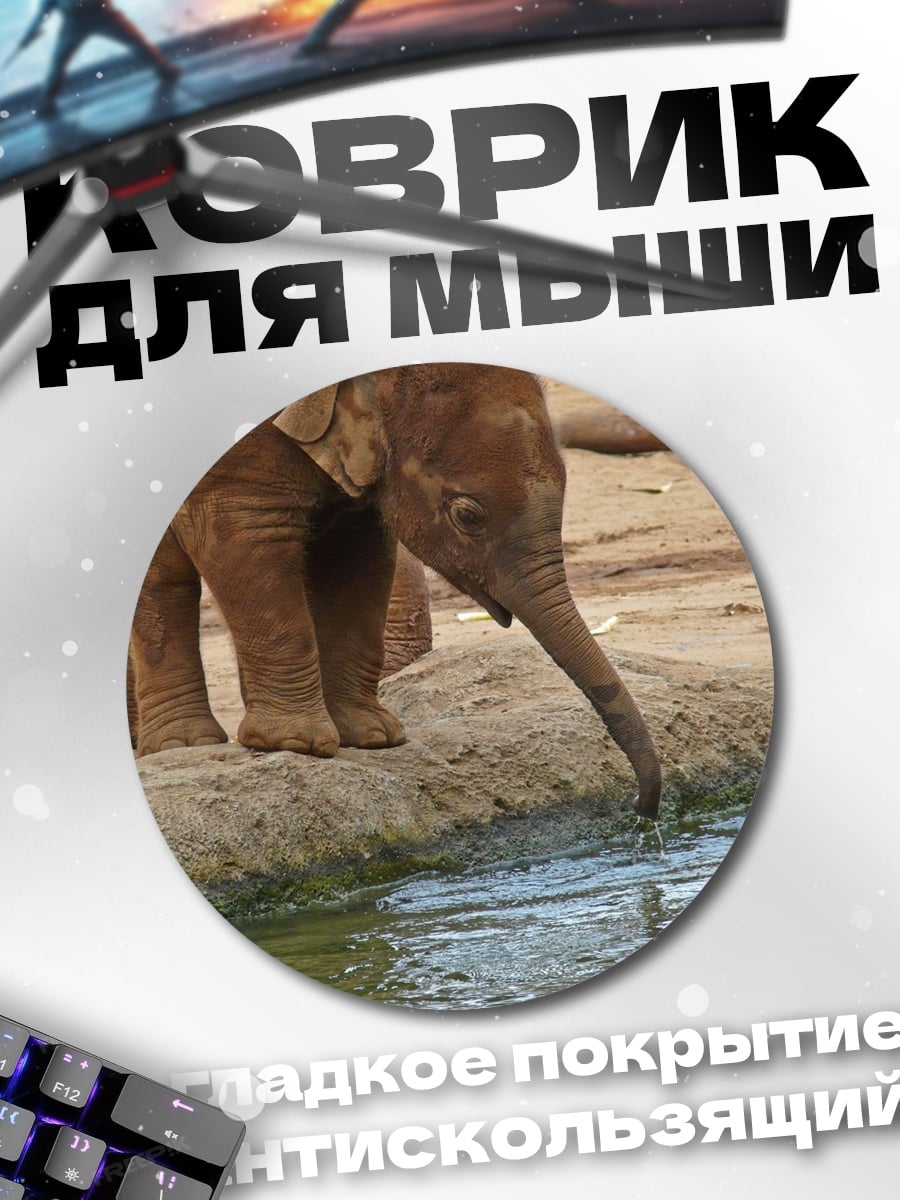 Коврик круглый Слон пьет воду