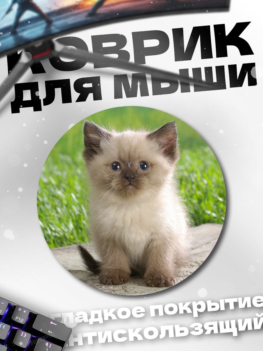 Коврик круглый пушистый котенок
