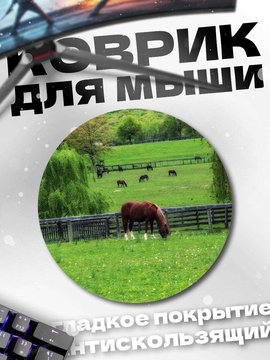 Коврик круглый Лошадь на поле