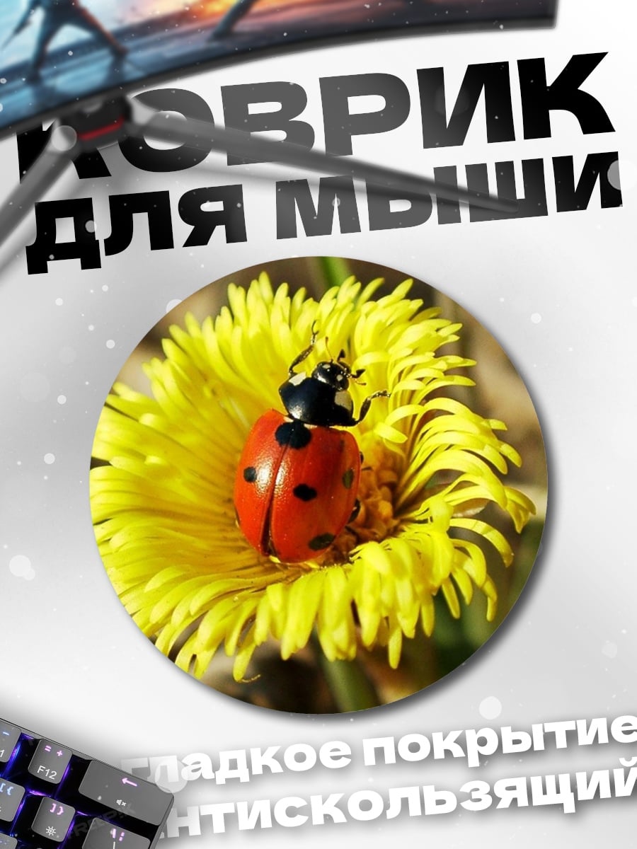 Коврик круглый Божья коровка на цветке