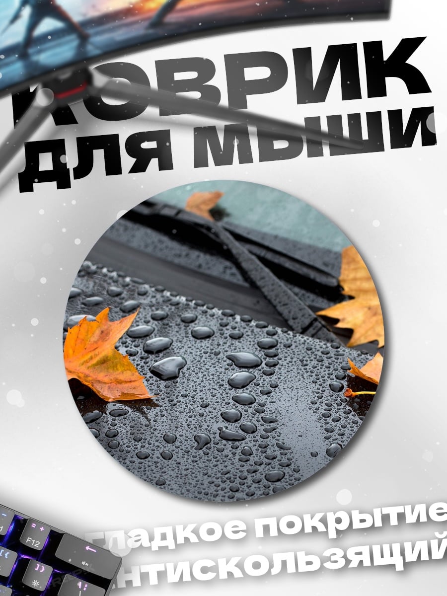 Коврик круглый Осенние листья на машине
