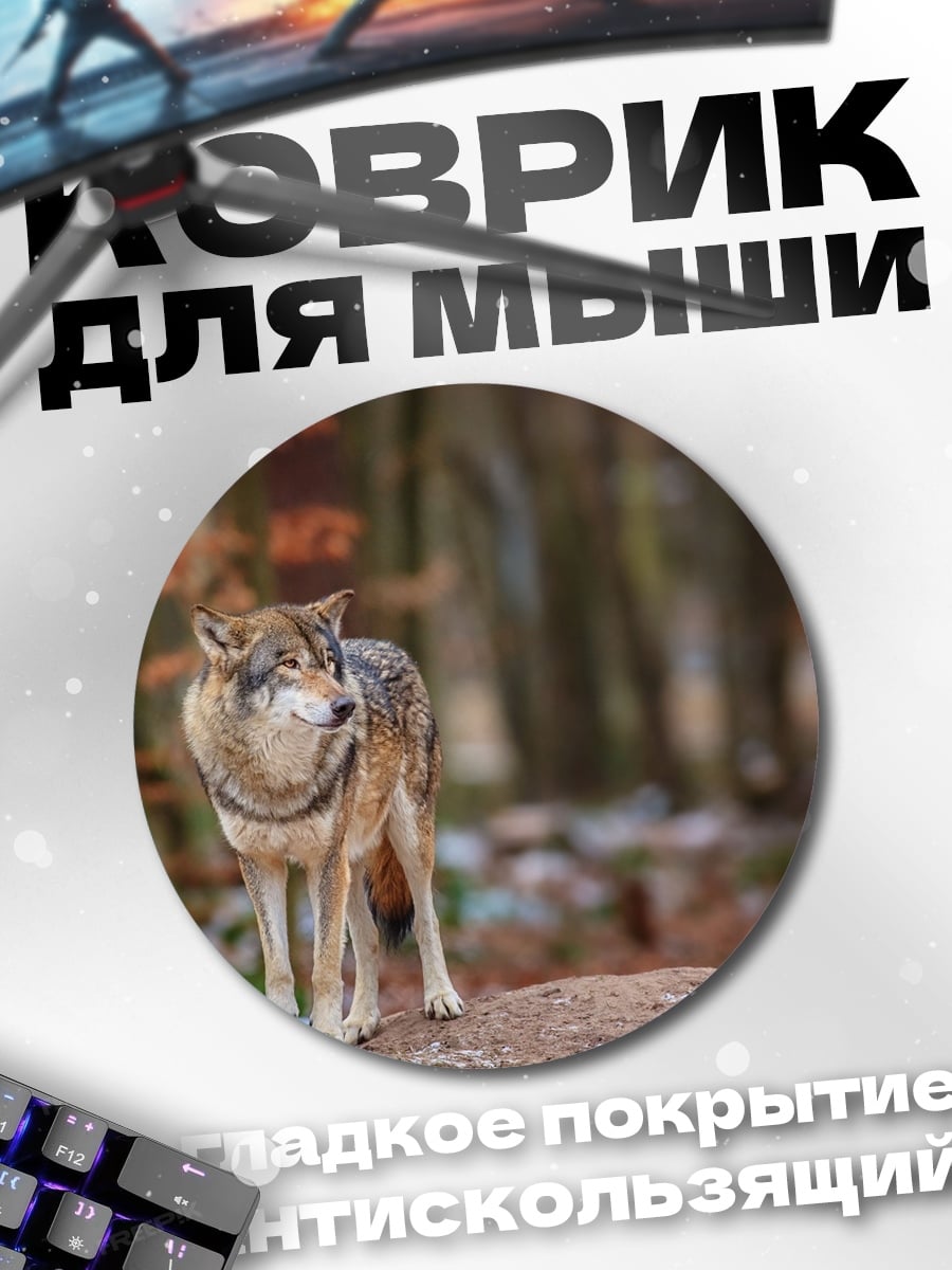 Коврик круглый Волк Лес Зима