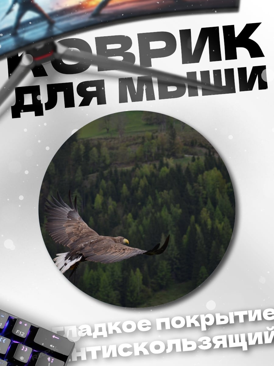 Коврик круглый орел над лесом