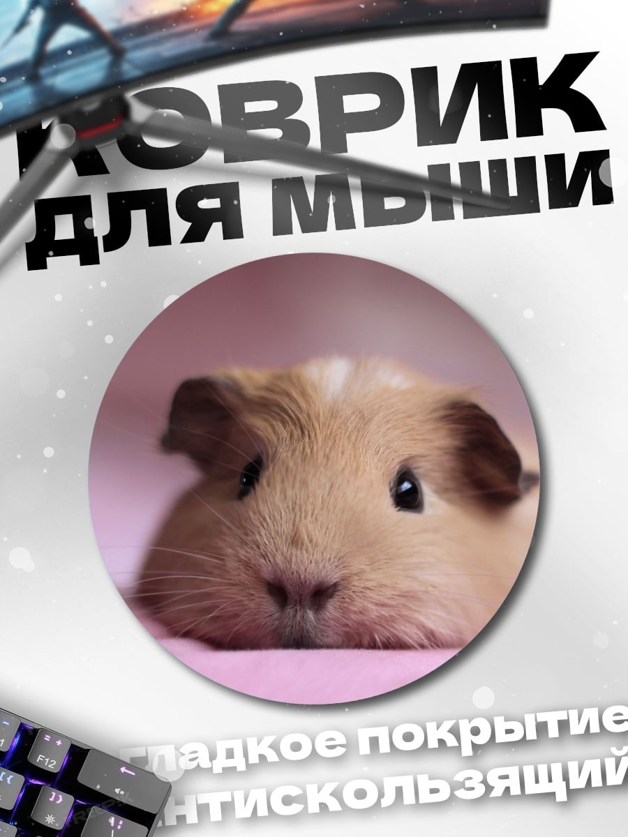 Коврик круглый Морская свинка на розовом